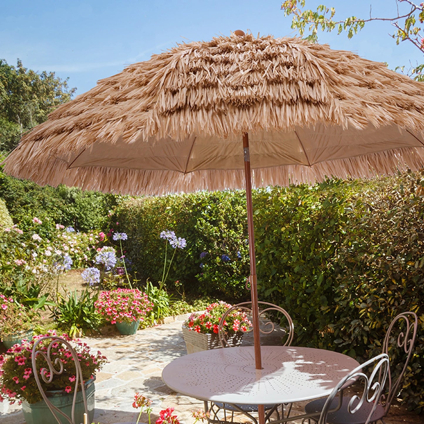 6.56FT Thatched Patio Umbrella with Tilt Adjustment & 8 Ribs Hawaii Straw Umbrella UPF 50+ UV Protection for Sand Garden Lawn