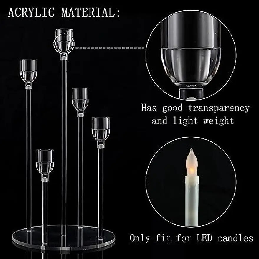 10pcs Acrylic 5 Arms Candle Holder Transparent Candelabra Table Centerpieces Wedding Living Room Home Holiday Decoration