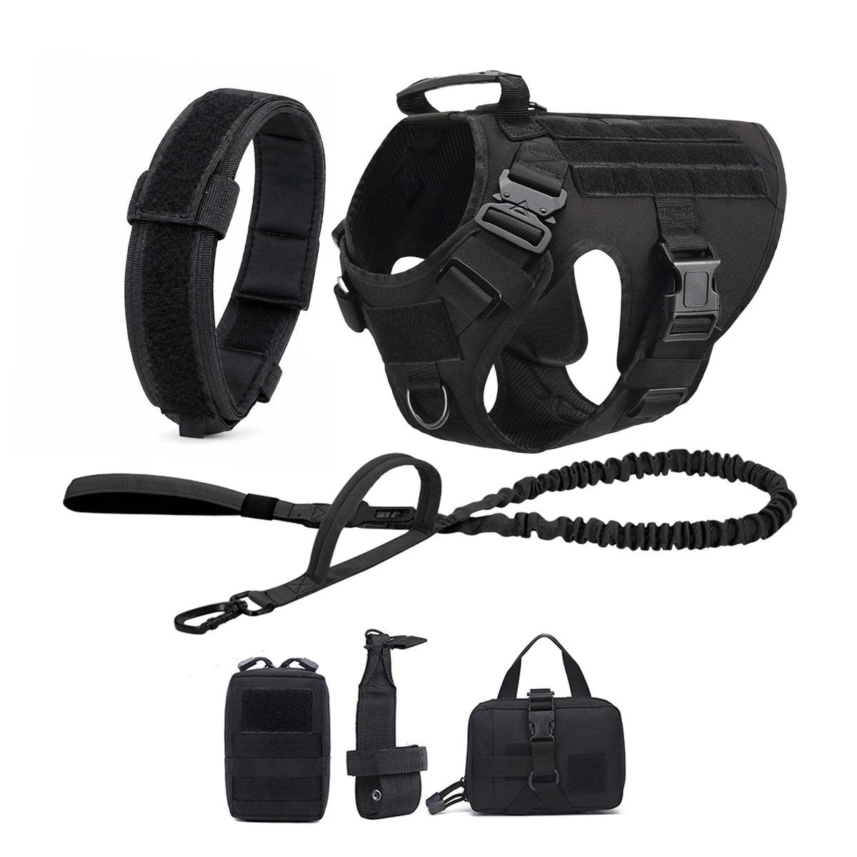PETRAVEL Tactical Dog Harness Set With Leash And MOLLE Pouches