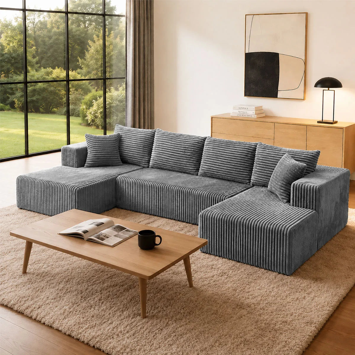Modular U Shaped Sectional Sofa With Double Chaise Lounges Corduroy