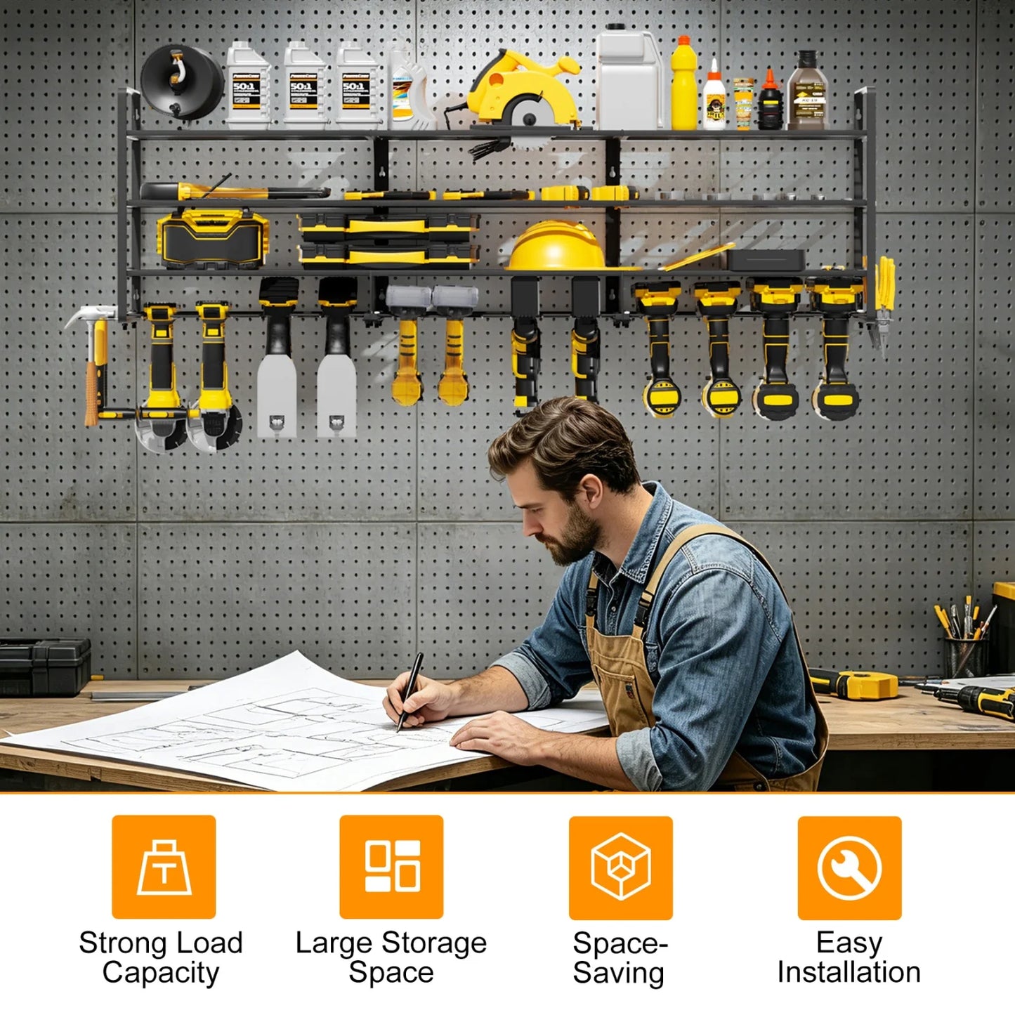 Power Tool Organizer Rack For Garage Wall Mount Holds 12 Cordless Drills
