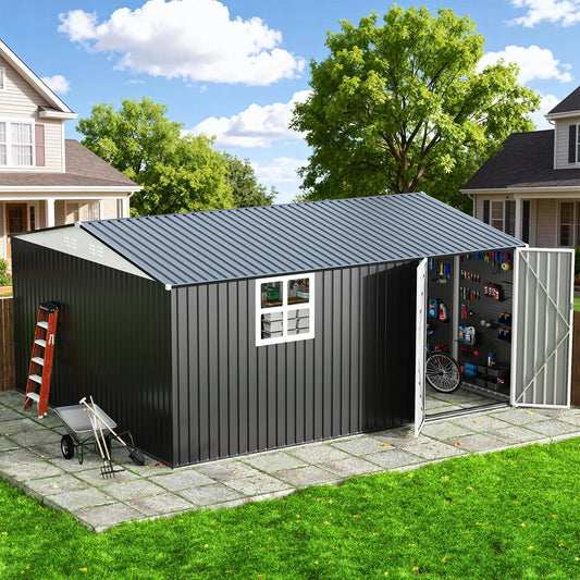 VIWAT Outdoor Metal Storage Shed With Lockable Doors And Window