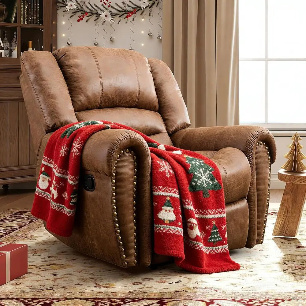 Leather Manual Recliner Chair With Wooden Frame For Living Room