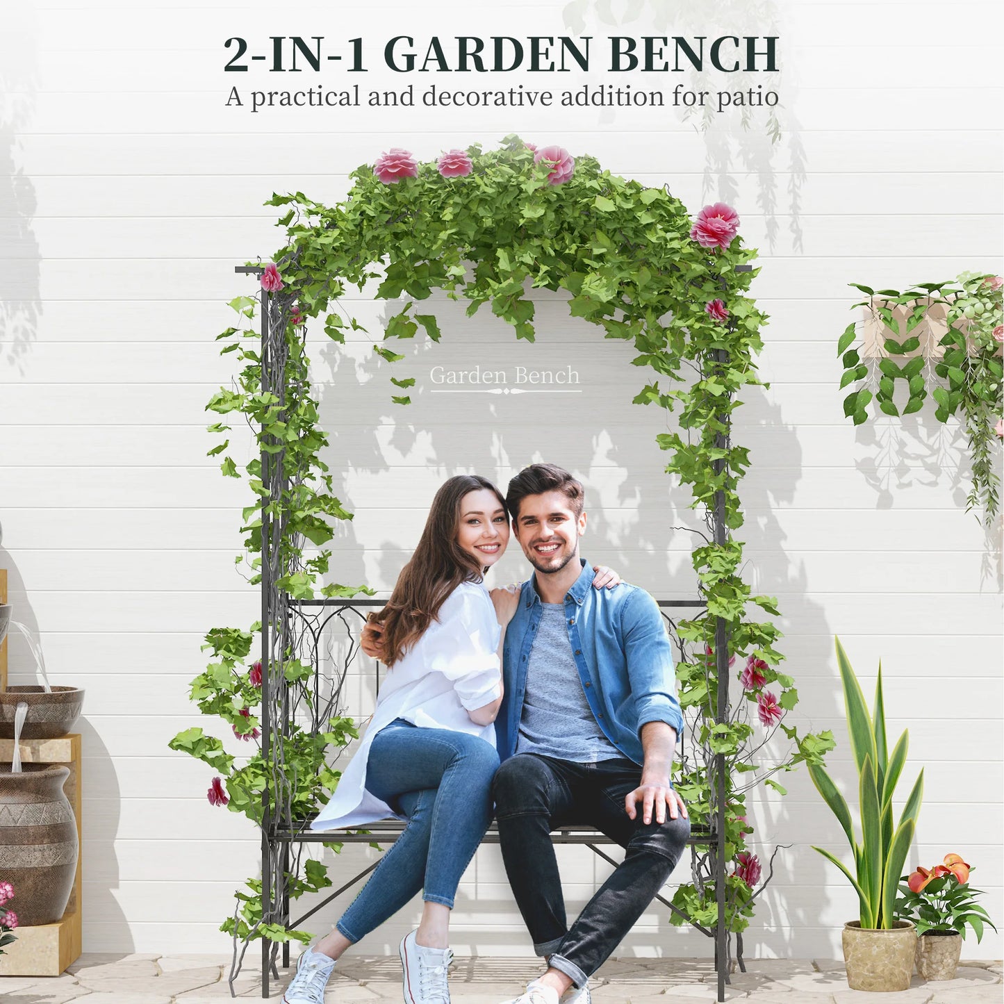 Outsunny Steel Outdoor Garden Arbor Archway With Bench Seating