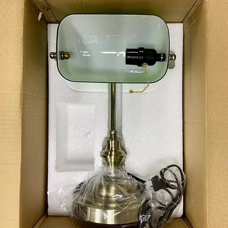 Newrays Glass Banker Desk Lamp With Zipper Switch Iron Base