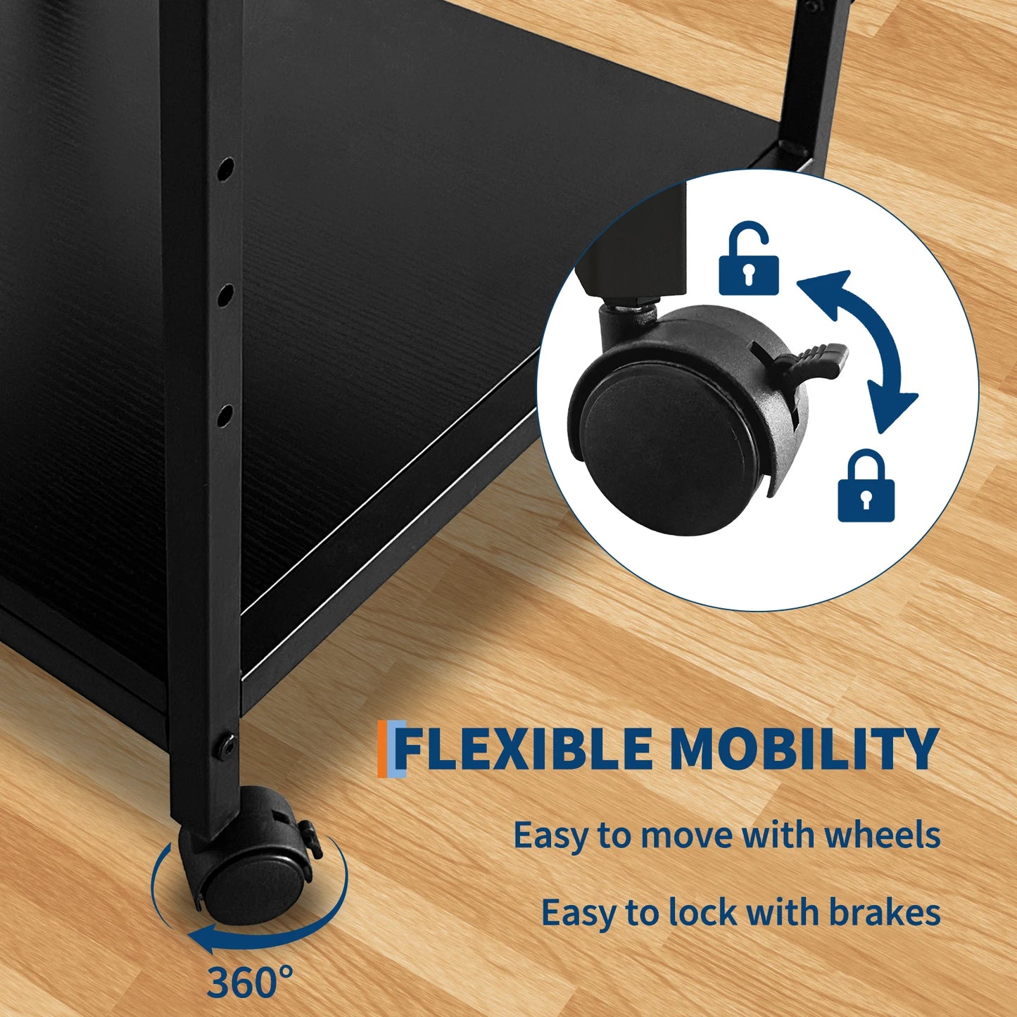 2 Tier Under Desk Printer Stand with Storage, 20" Deep Printer Table with Height Adjustable Shelf, Rolling Printer Cart with Wheels for Home Office