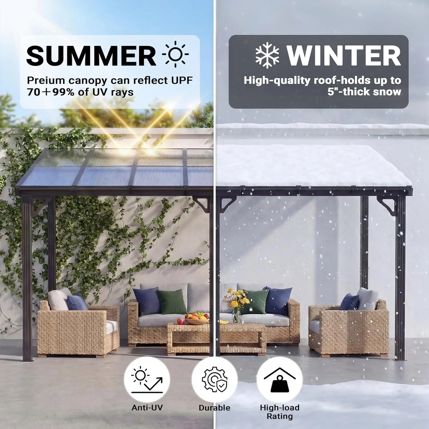 10x14 FT Lean to Gazebo, Pergolas and Gazebos Clearance, Awnings for Patio Covers for Shade and Rain Outdoor Gazebo, Customized