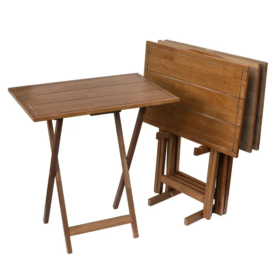 Mainstays Farmhouse Folding TV Tray Set with Storage Rack