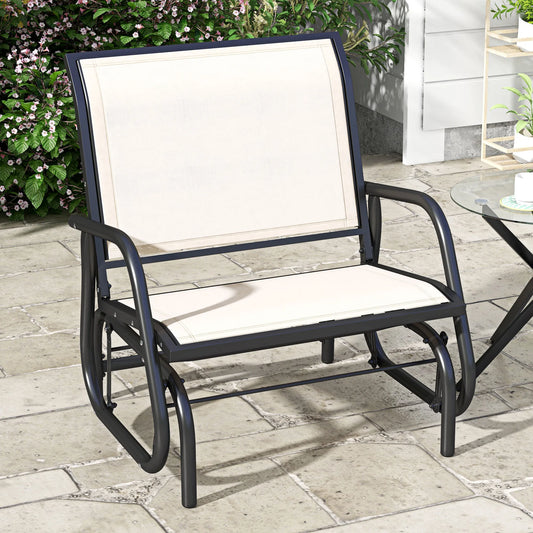 Outdoor Glider Chair, Swing Chair with Breathable Mesh Fabric, Curved Armrests and Steel Frame for Porch, Garden, Poolside, Balcony, Cream