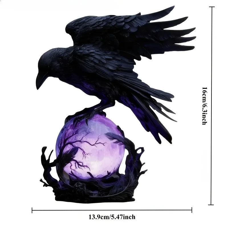 Illuminated Raven Sculpture - A Gothic Light, Showcasing A Raven Perched on A Bright Sphere. an Ideal Outdoor Lamp for Moonlit
