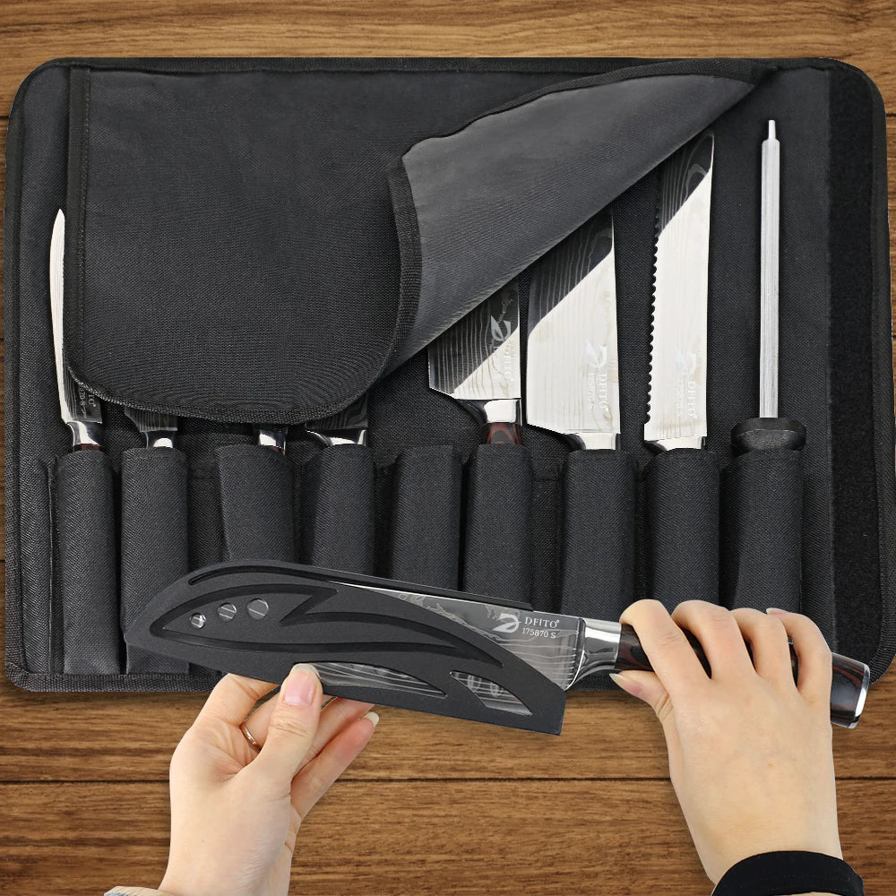 KEPEAK Kitchen Knife Set 7Cr17Mov Stainless Steel Chef Santoku Cleaver