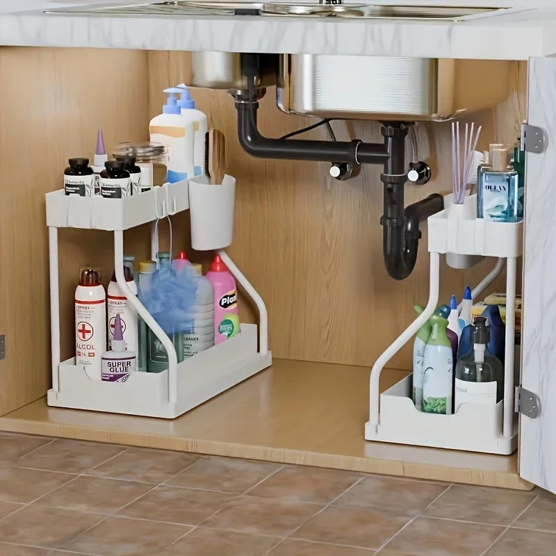 Space Saving Under Sink Organizer With Pull Out Storage Box