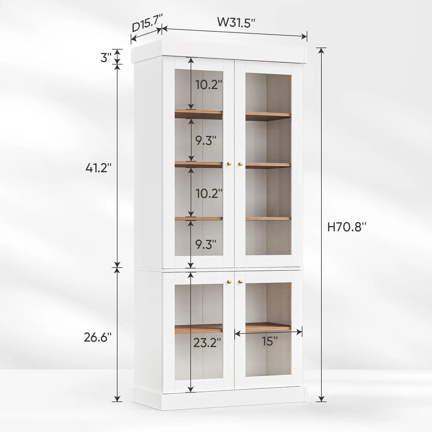 70.8" Bookshelf with Glass Doors, Farmhouse Modular Bookcase with 6-Tier Adjustable Shelves, Large Storage Cabinet, Customized