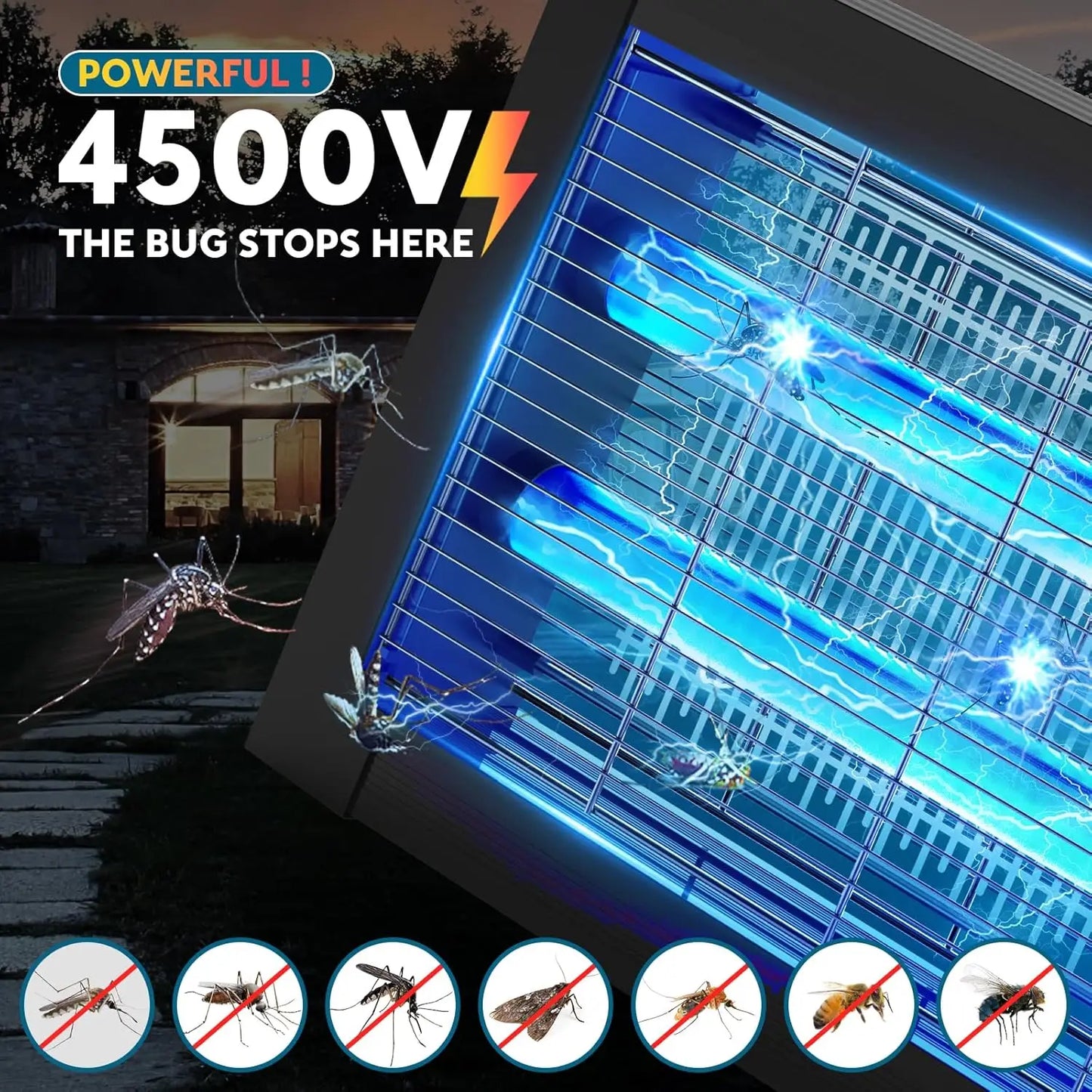 Solar Mosquito Zapper Outdoor 4500V Waterproof With Panel Sensor