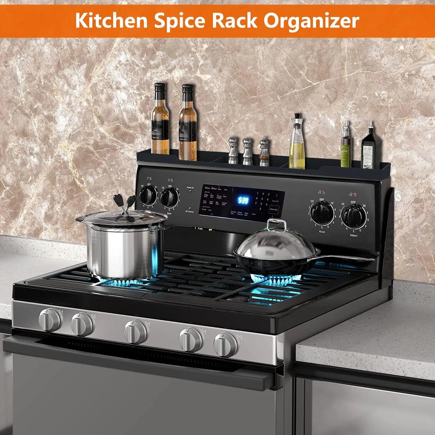Magnetic Stove Top Shelf Organizer With 3 Compartments Silicone
