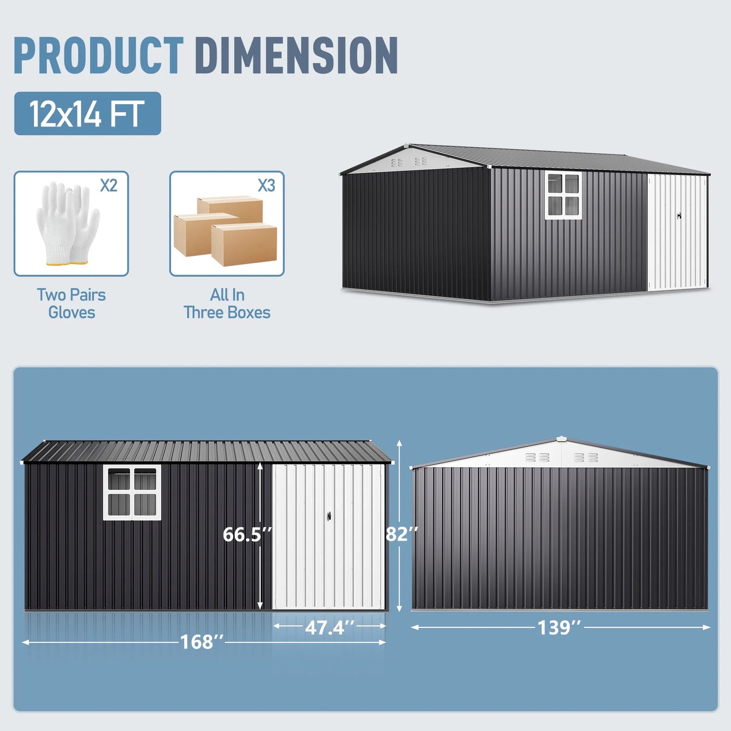 VIWAT Outdoor Metal Storage Shed With Lockable Doors And Window