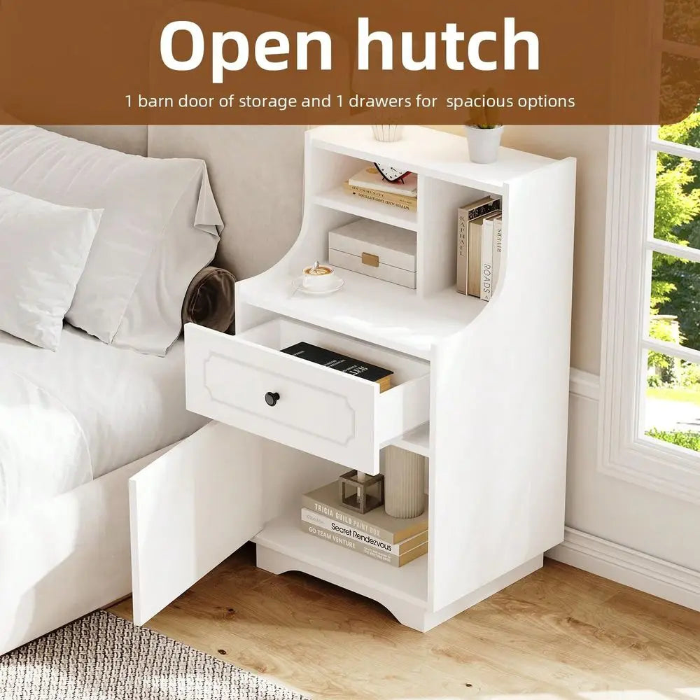 Farmhouse Modern Nightstand With Drawers And Barn Door Storage