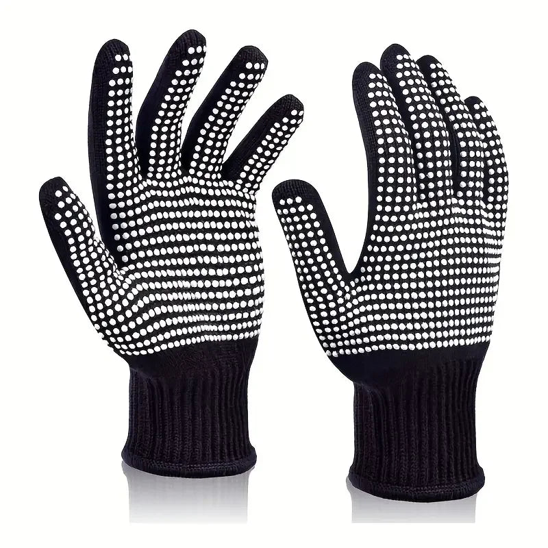 1 Pair Barbecue Anti-scald Gloves Heat Resistant BBQ Oven Gloves Kitchen Fireproof Anti-slip Gloves For Kitchen, Grill, Camping