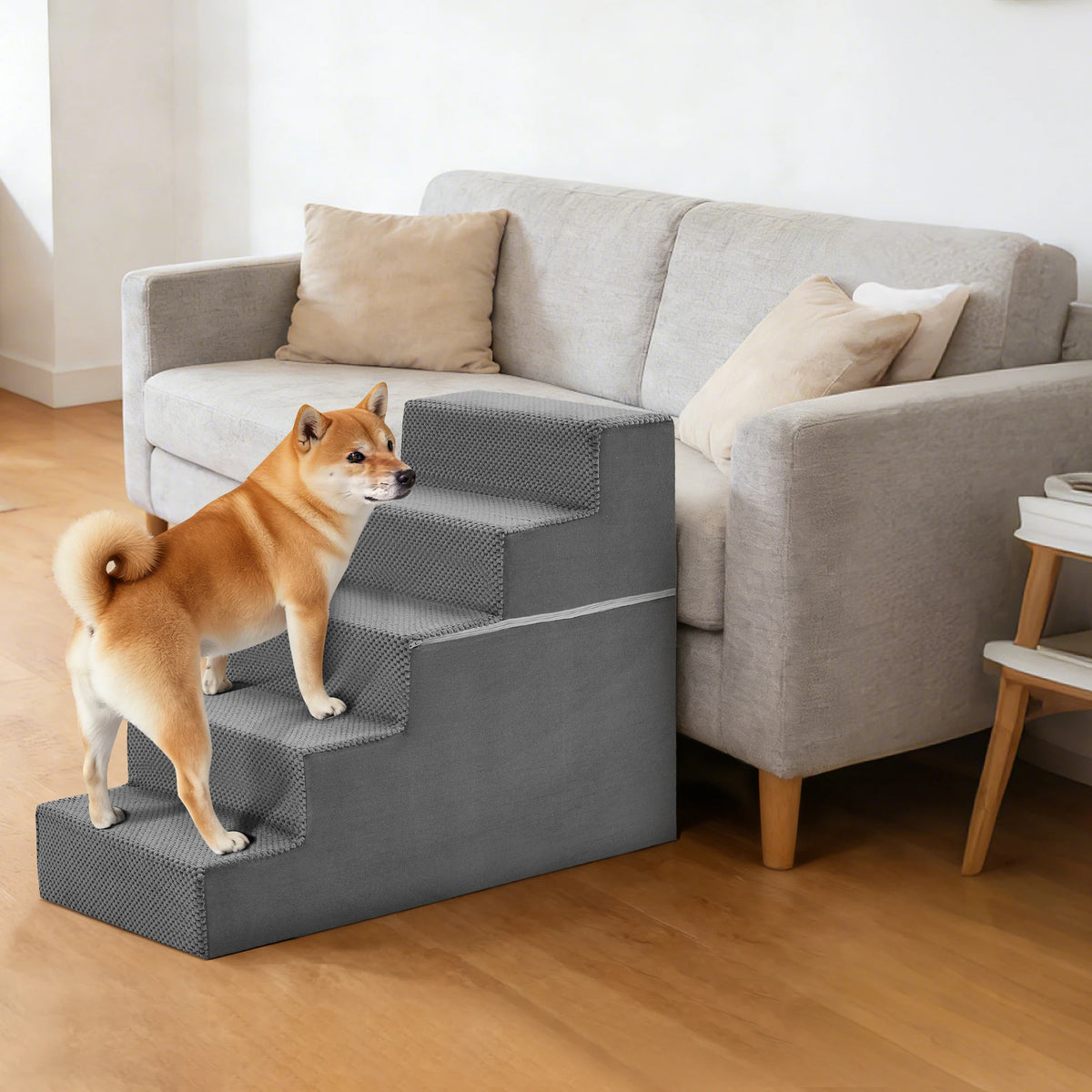 JHK Curved Foam Dog Stairs With Non Slip Pet Staircase