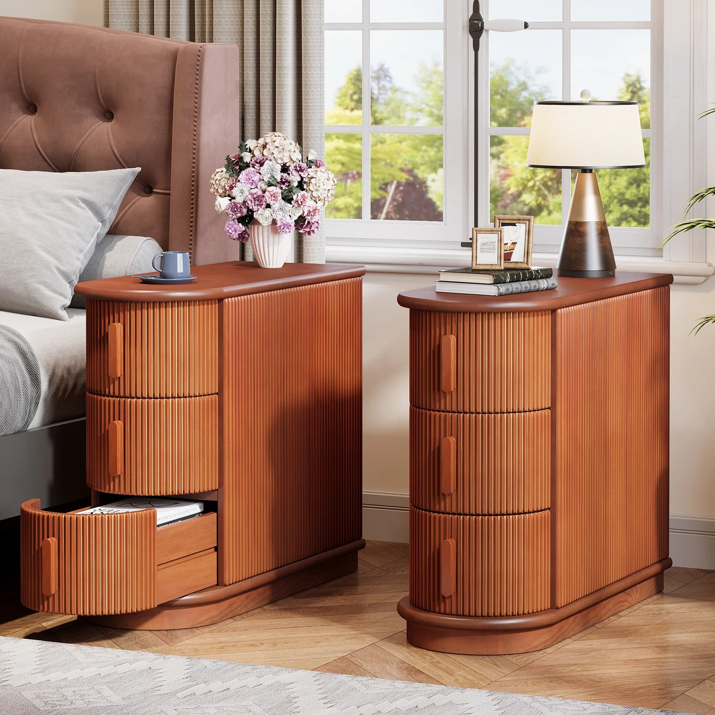 Tribesigns Solid Wood End Table, 3-Drawer Modern Sofa Side Table, No Assembly Required, Narrow Chair Side Table Slim Nightstand