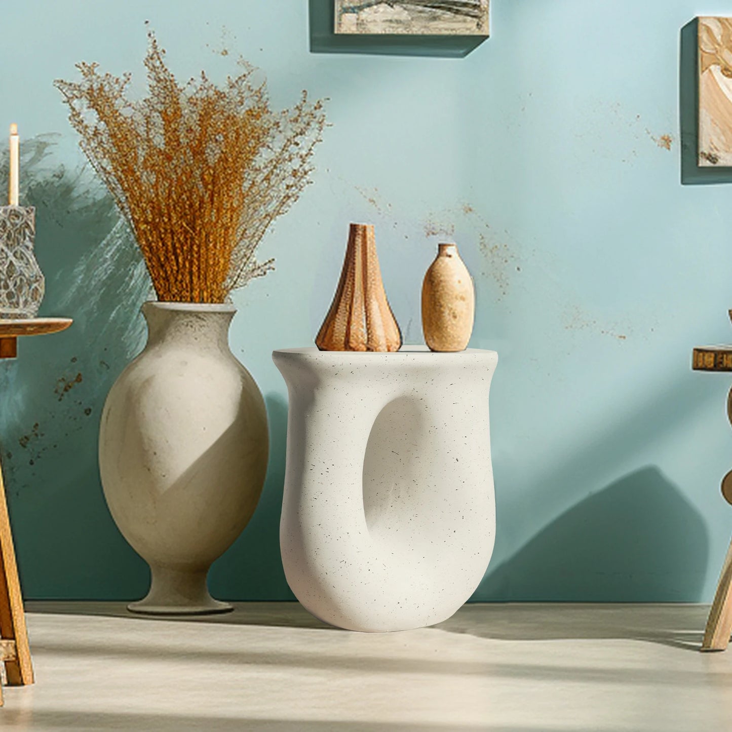 Wisfor Pedestal Table Stand Modern Handcast Polyresin End Table