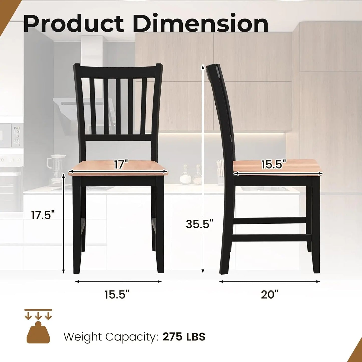Wooden Dining Chairs Set of 4, Farmhouse Kitchen Chair with Rubber Wood Legs, Easy to Assemble Armless Dining Side Chairs, Black