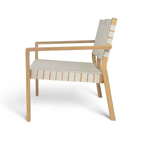 Outdoor Two-Person Bench Featuring Acacia Wood Frame And White Woven Rope Seating For Patio Garden Balcony Use