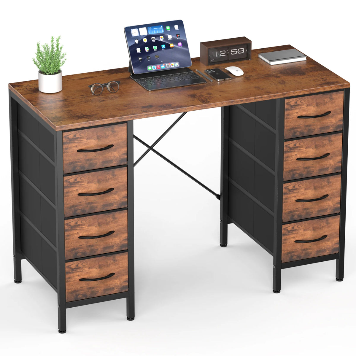 JHK Computer Desk With Eight Fabric Drawers And Reinforced Frame