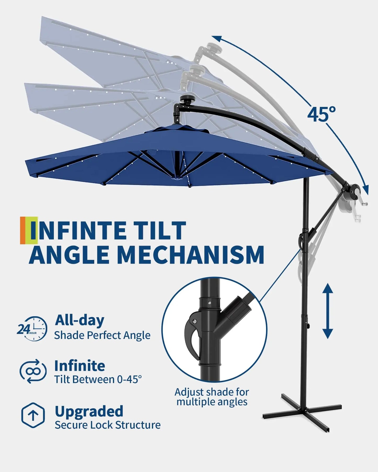 HiMISS Offset Patio Umbrella With Solar LED Lights