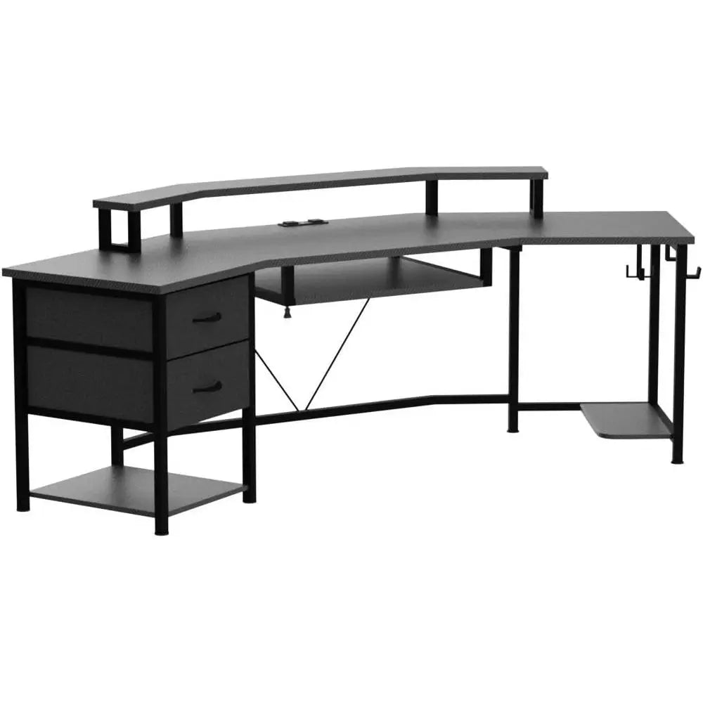 L Shaped Gaming Desk With Drawers Shelves And LED Lighting