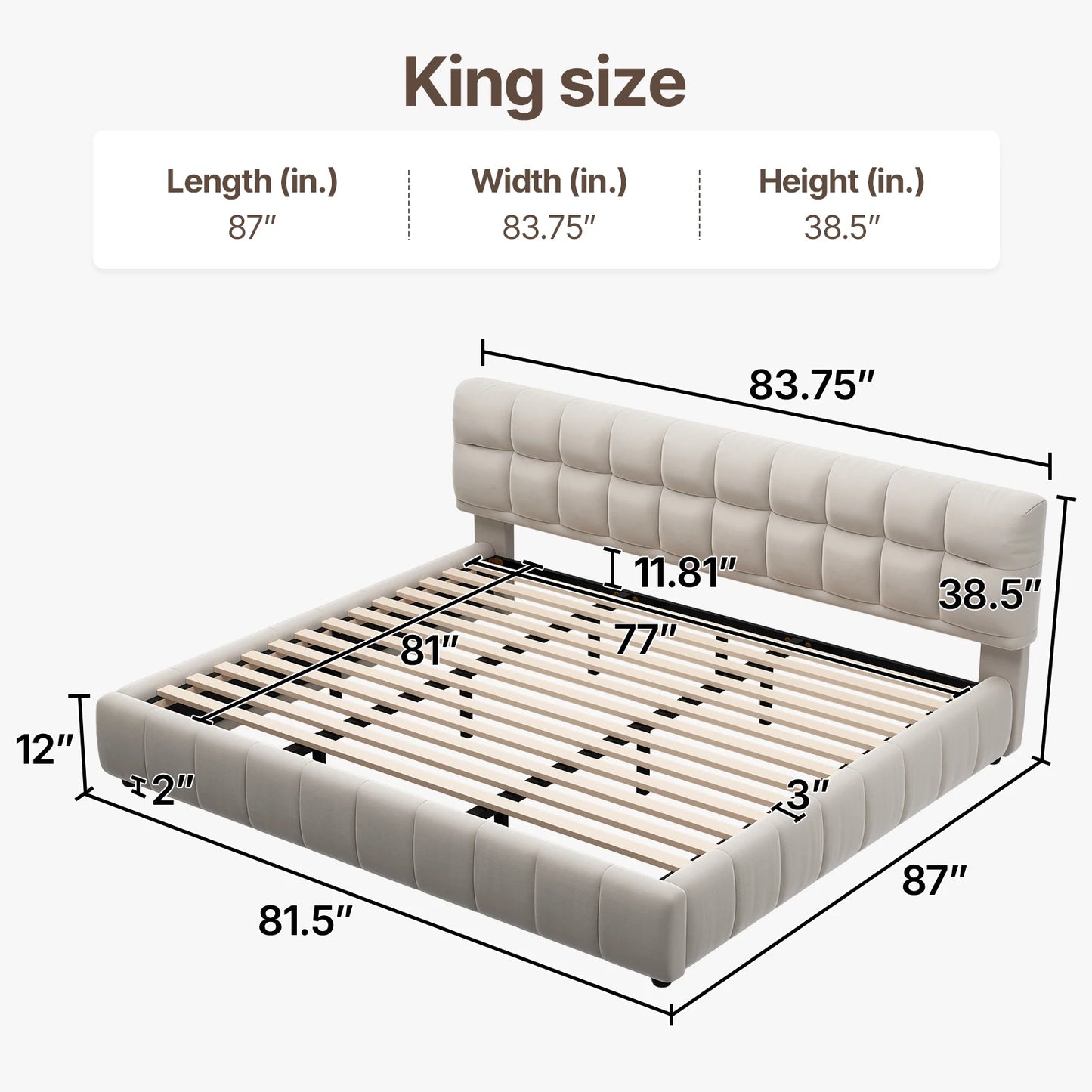 QWC Platform Bed With Headboard, Footboard, Block Design