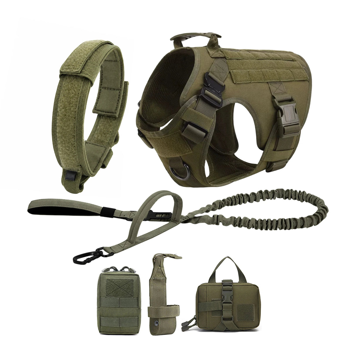 PETRAVEL Tactical Dog Harness Set With Leash And MOLLE Pouches