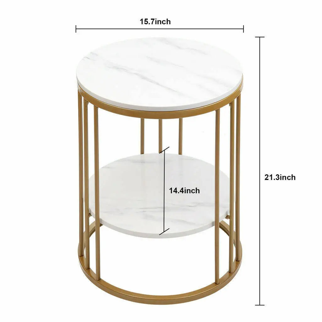 Wisfor Two-Tier Marble Round Side Table With Jewellery Storage
