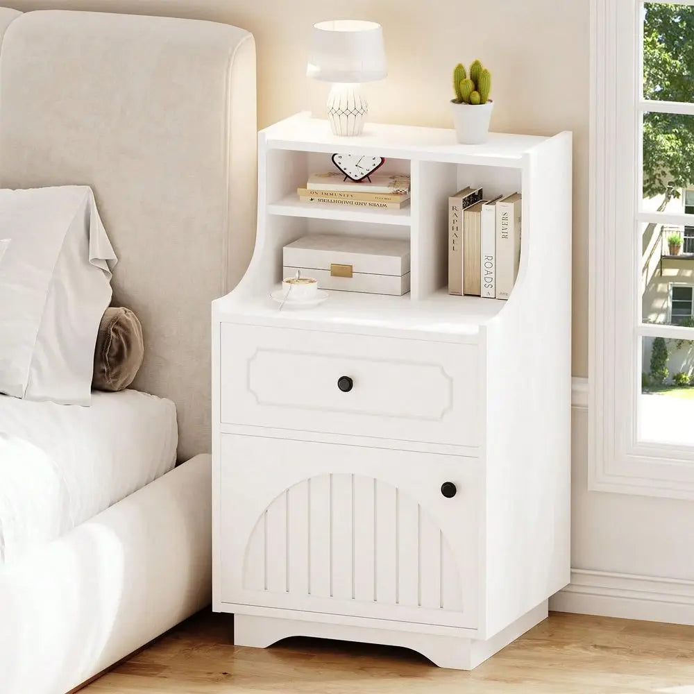 Farmhouse Modern Nightstand With Drawers And Barn Door Storage