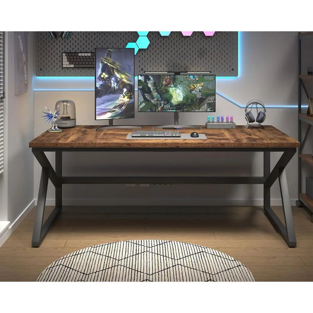 L Shaped Metal Wood Computer Desk For Home Office Gaming