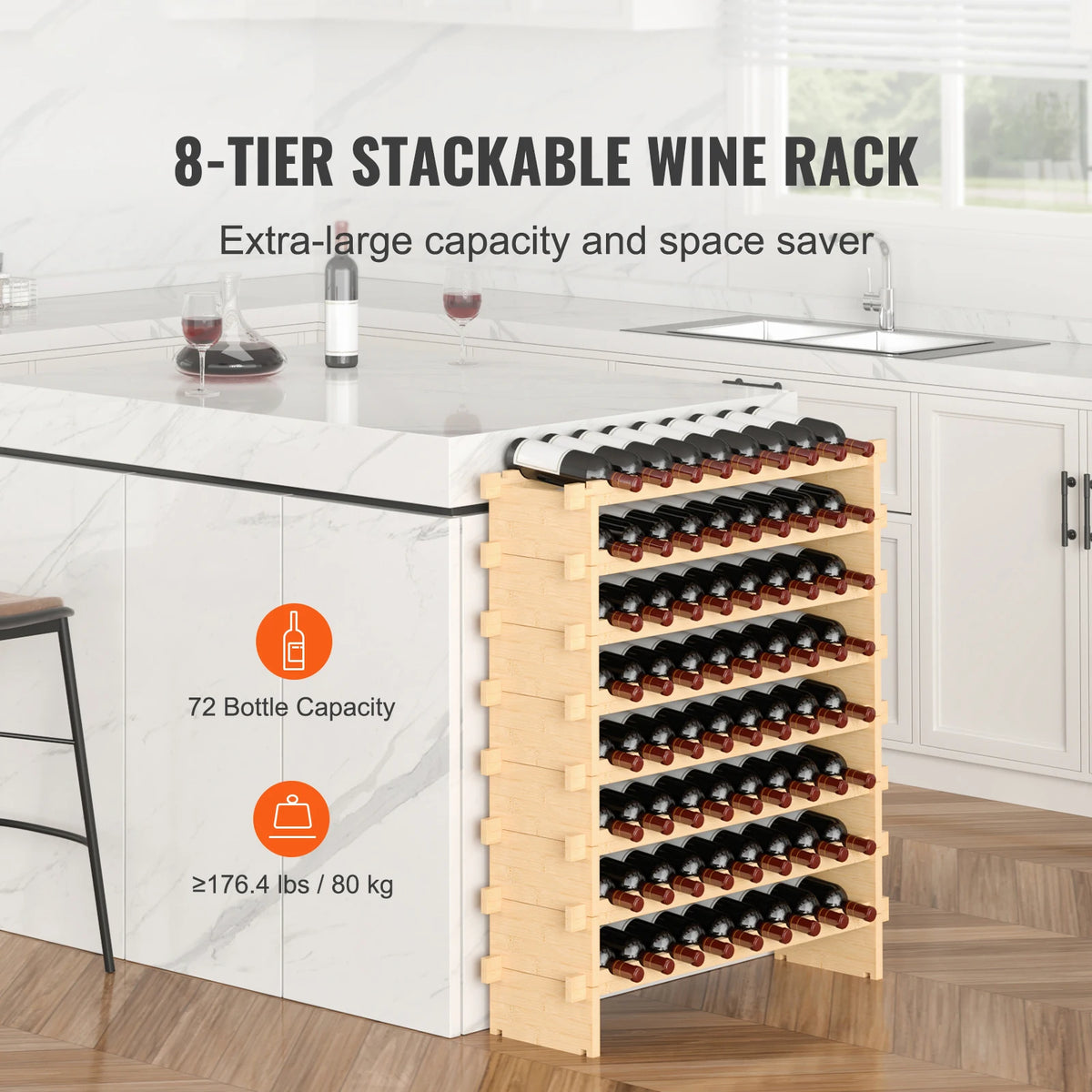 Stackable Bamboo Wine Rack For Kitchen And Cellar Storage