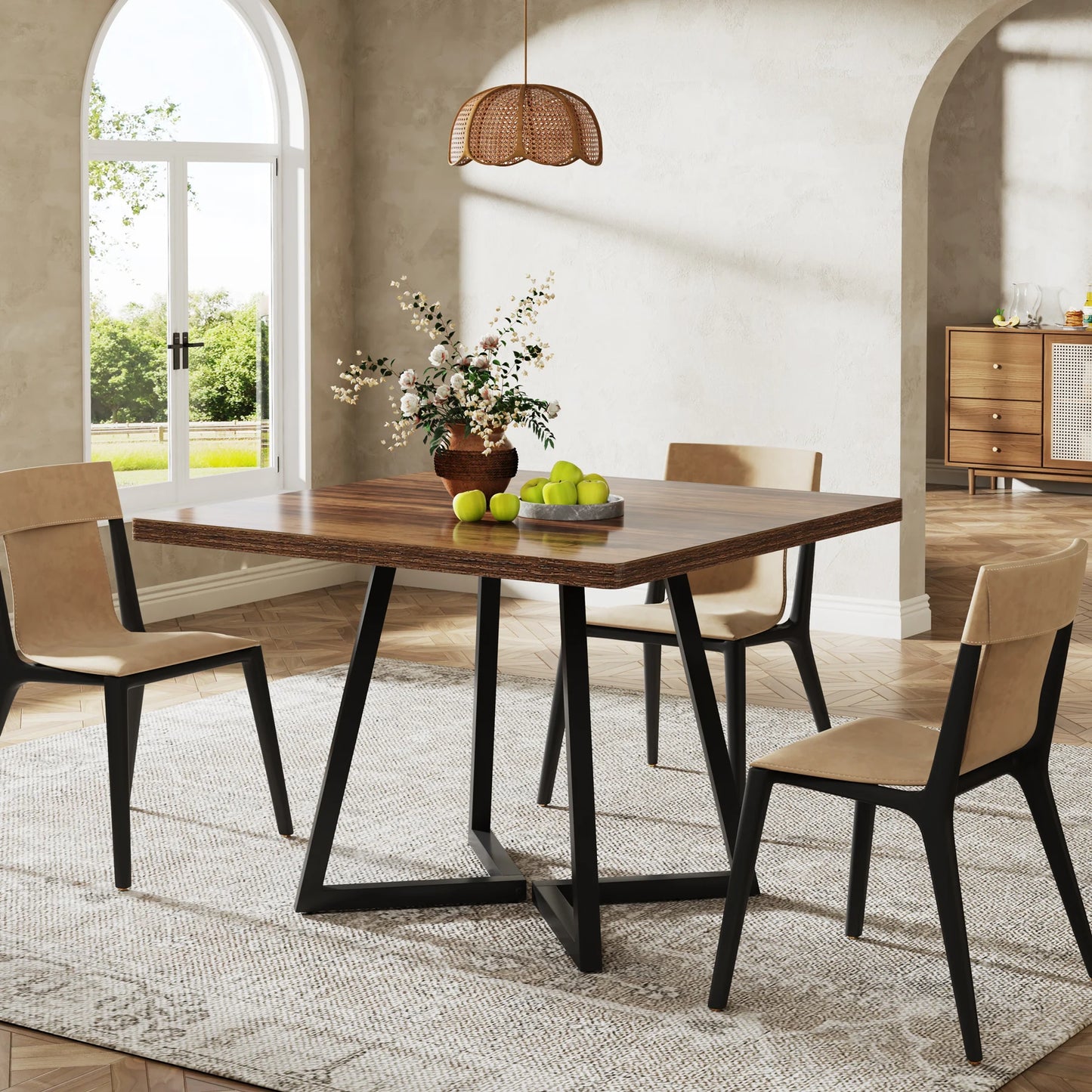 Tribesigns Industrial Square Dining Table With Metal Base Wooden Top