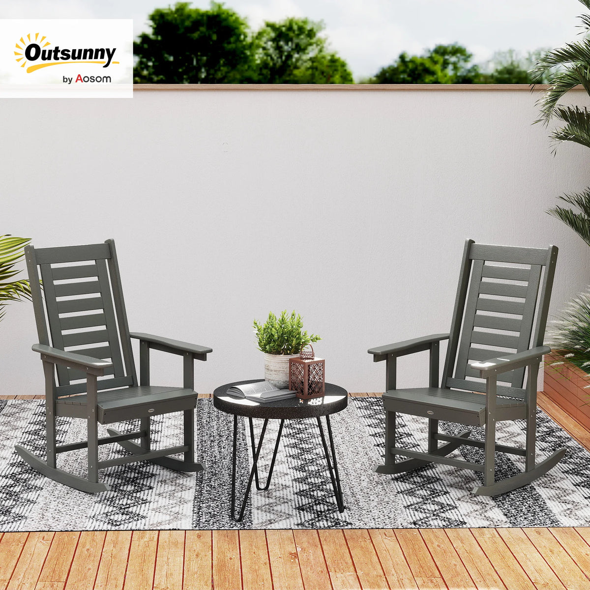 Outsunny Outdoor HDPE High Back Rocking Chairs for Patio Garden