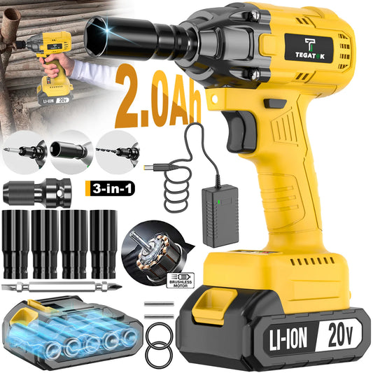 TEGATOK Brushless Cordless Wrench For Home DIY Projects