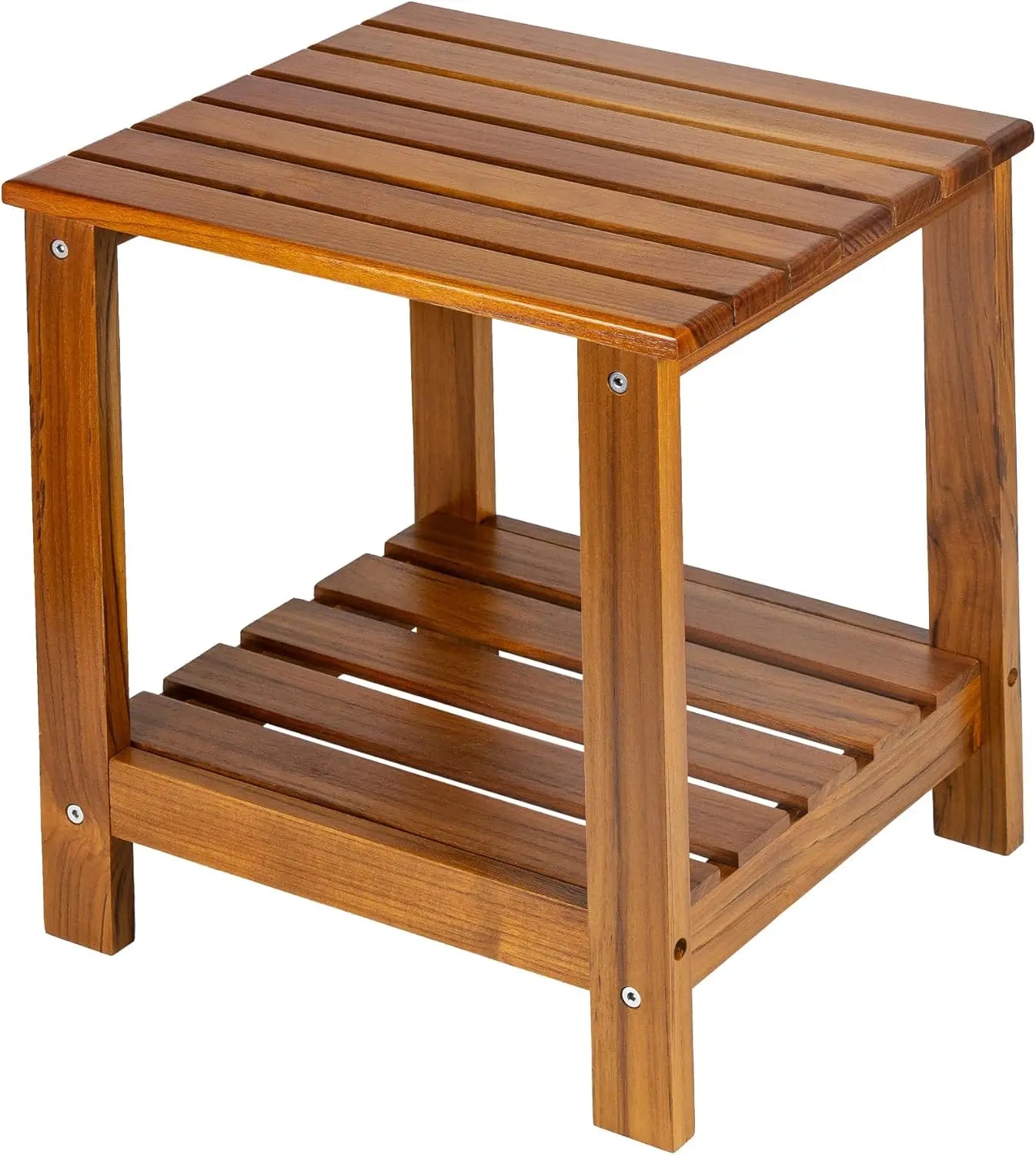 Teak Outdoor Side Table, Double Layer Patio End Table for Garden, Living Room, Couch, Two-Tier