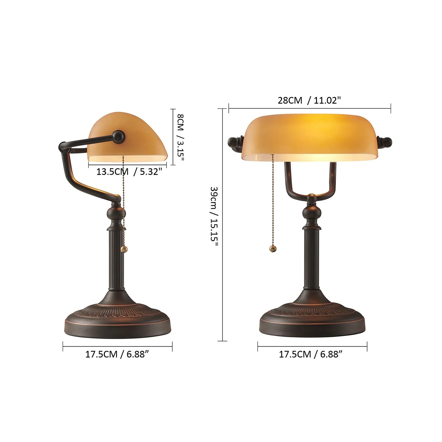 Newrays Glass Banker Desk Lamp With Zipper Switch Iron Base