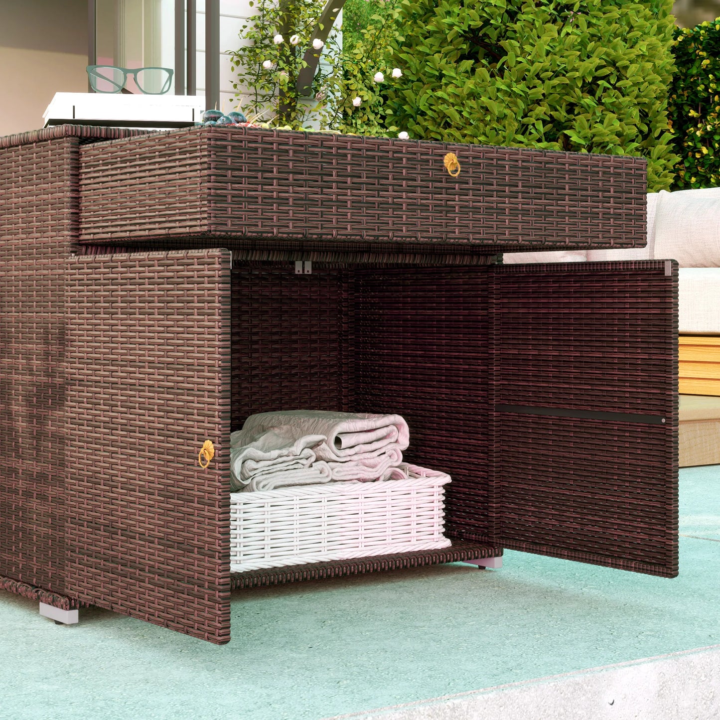 Outsunny Outdoor Pool Towel Rack With Drawer And Cabinet