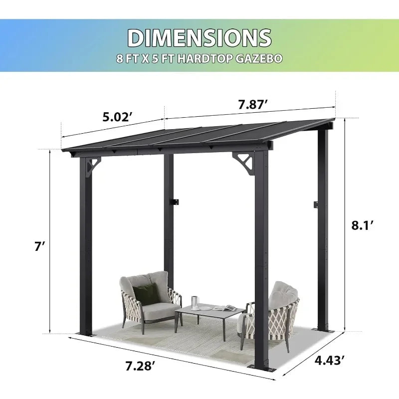 Aoxun Premium Gazebo, Wall Mounted Gazebos Pergola, Outdoor Patio Lean to Gazebo, Awnings with Sloped Roof, for Backyard, Porch