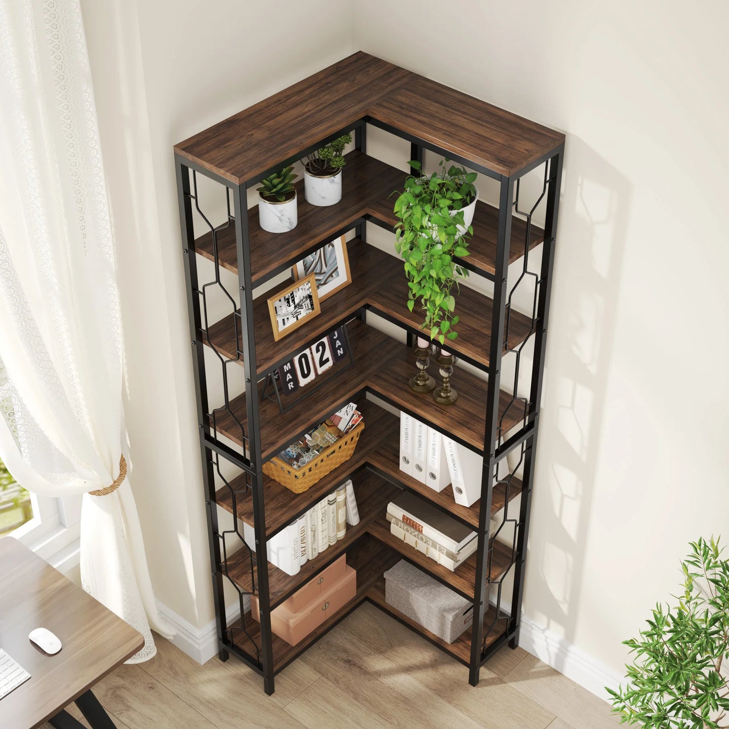 Tribesigns 7-Tier Corner Shelf Industrial Etagere Bookcase