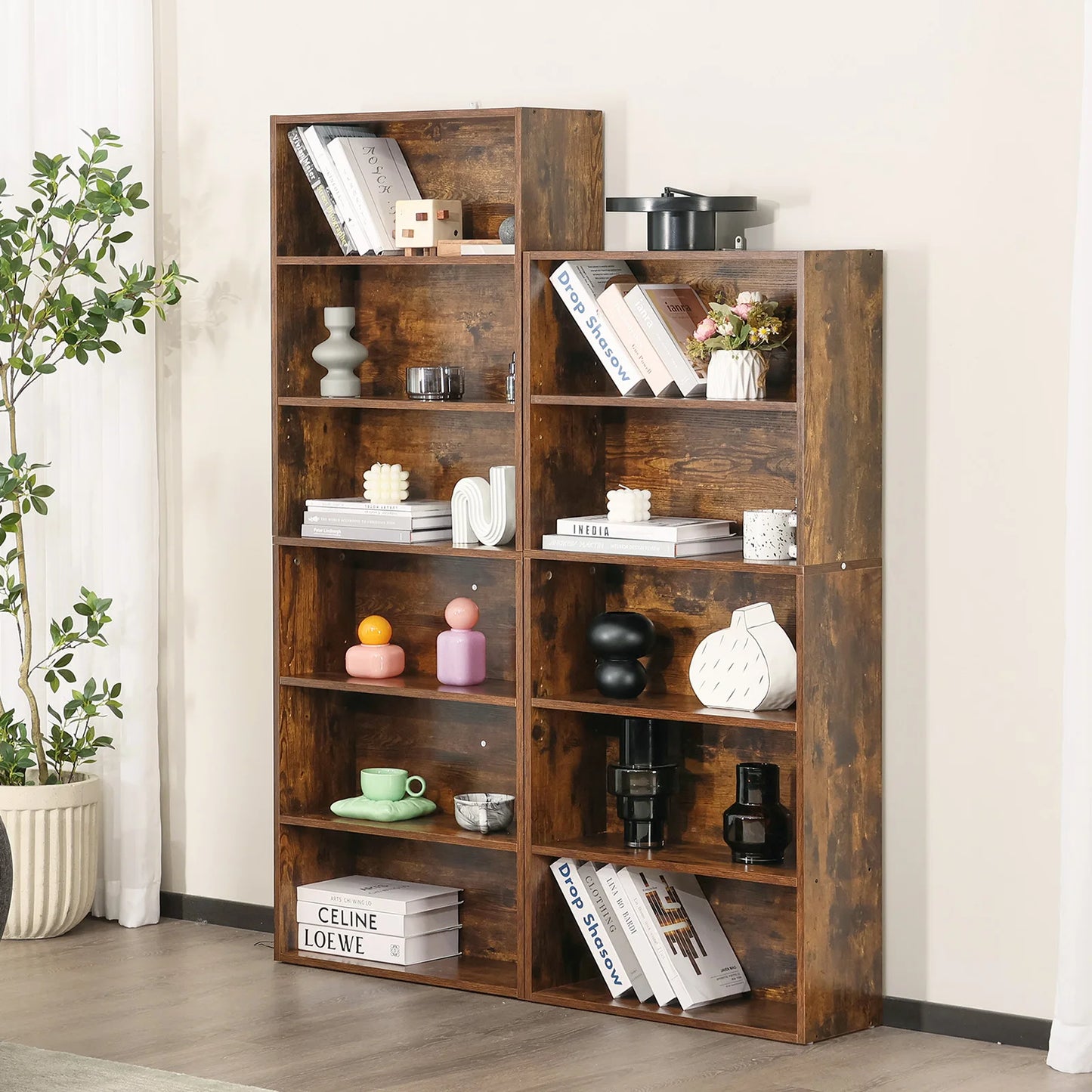 JHK Wooden Shelf Bookcase 6 Tier Floor Standing Open Bookshelf