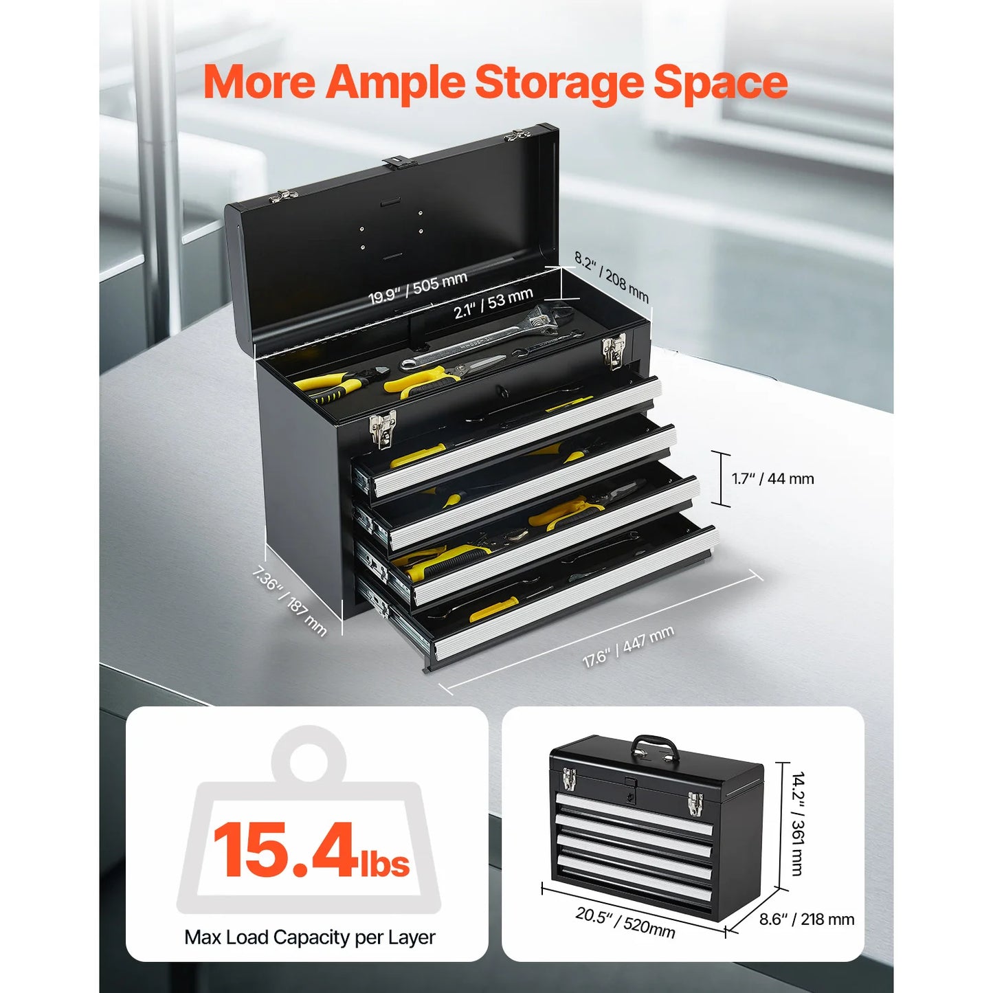 SucceBuy Metal Tool Box With 4 Drawer Chest Organizer