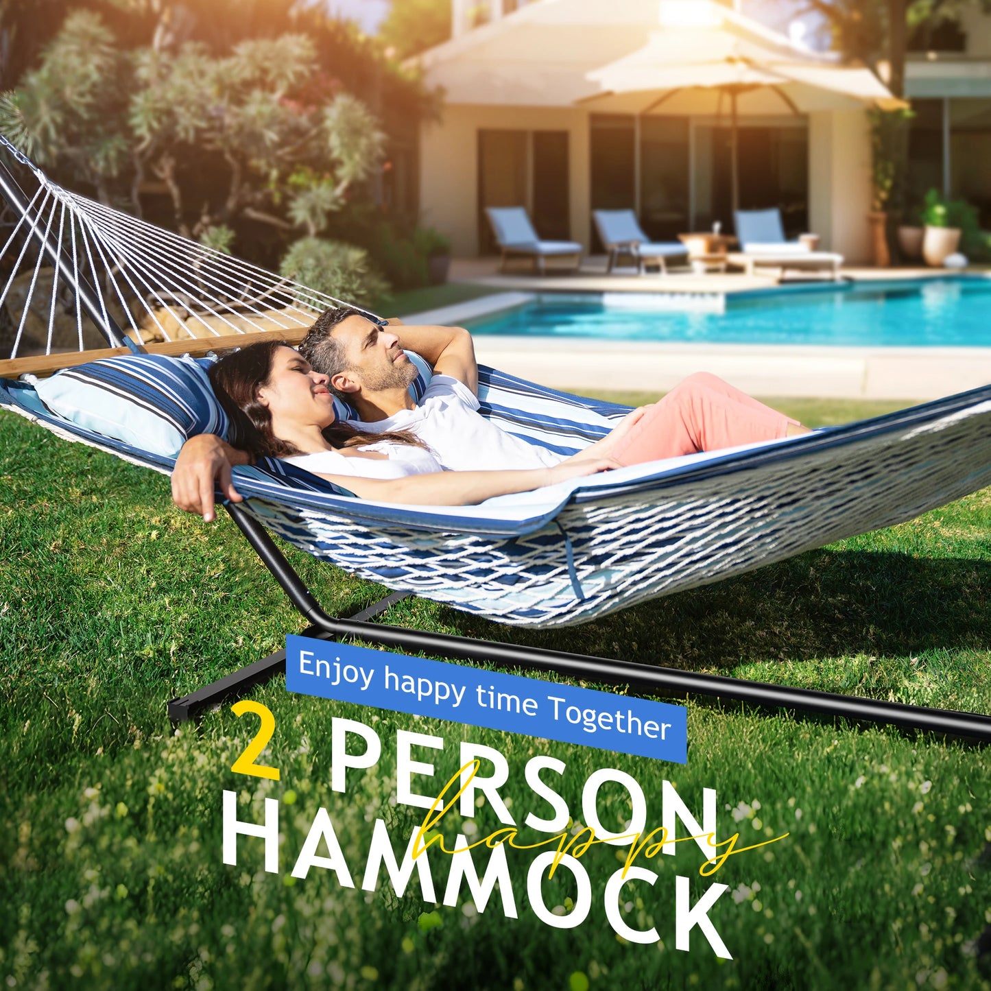 Heavy-Duty Outdoor Hammock with Steel Stand.Detachable for Versatile Use - Ideal for Courtyard, Garden Lawn, Patio Balcony, Lake