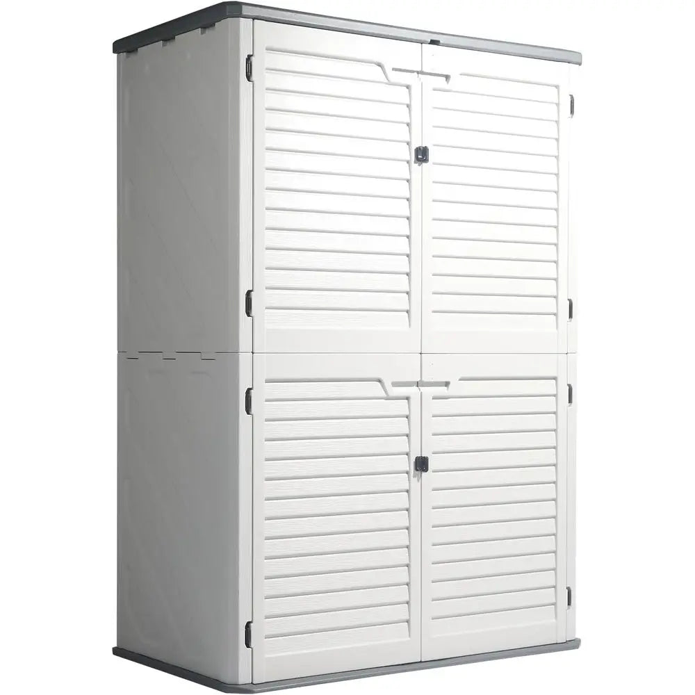 Weather-Resistant HDPE Resin Storage Shed with Lockable Cabinet, 59 Cu.ft Capacity for Outdoor Tools and Equipment