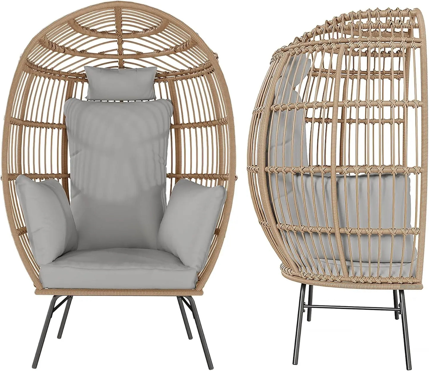Wicker Egg Chair With Ottoman For Outdoor Patio Cushions