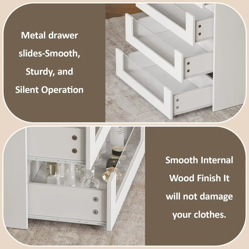 Closet Island with Drawers, Wardrobe Armoire Bedroom Island, Glass Display Shelf amp 12 Drawers, White Dresser with Glass Top,